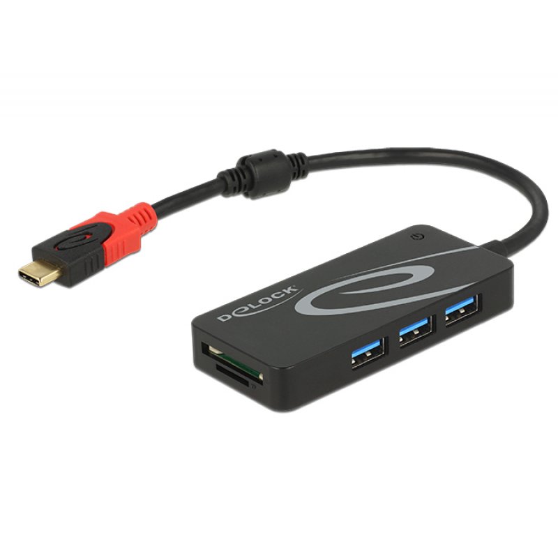 DeLOCK HUB USB 3.0 USB Type-C  3 Port extern USB 3.2 Gen 1 (3.1 Gen 1) Type-C Black