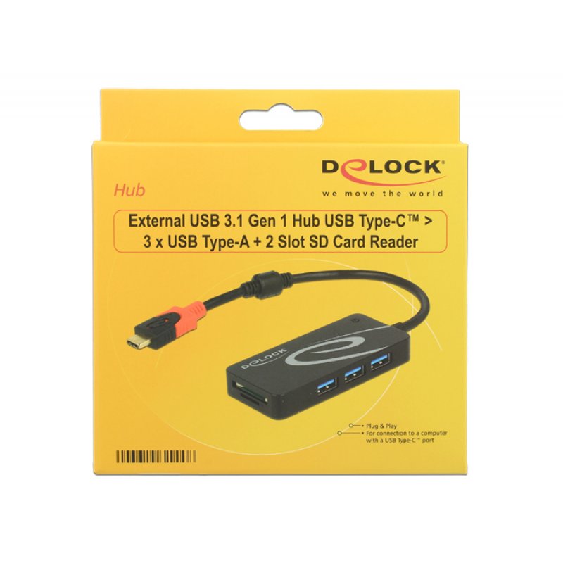 DeLOCK HUB USB 3.0 USB Type-C  3 Port extern USB 3.2 Gen 1 (3.1 Gen 1) Type-C Black
