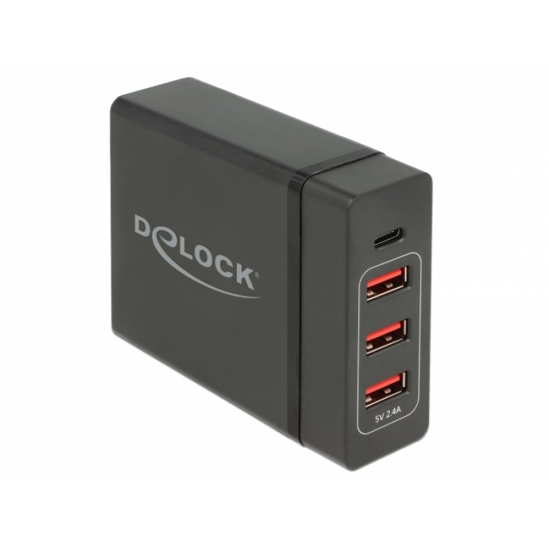 DeLOCK Netzteil USB-C PD3.0+ 3xUSB A bu | 60W+12W schwarz