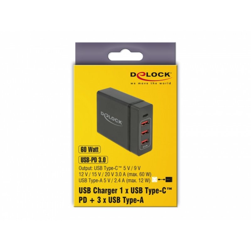 DeLOCK USB-Wandladegerät 63974 Universel Noir Secteur Intérieure