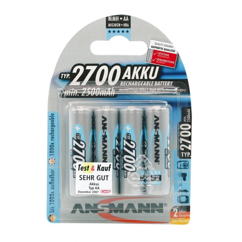 Ansmann Blister 4 X Accu, AA, 2700mAh AA / HR6 Nickel-Metal Hydride (NiMH)