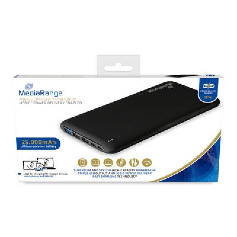 MediaRange MR754 banque d'alimentation électrique Lithium Polymère (LiPo) 25000 mAh Noir