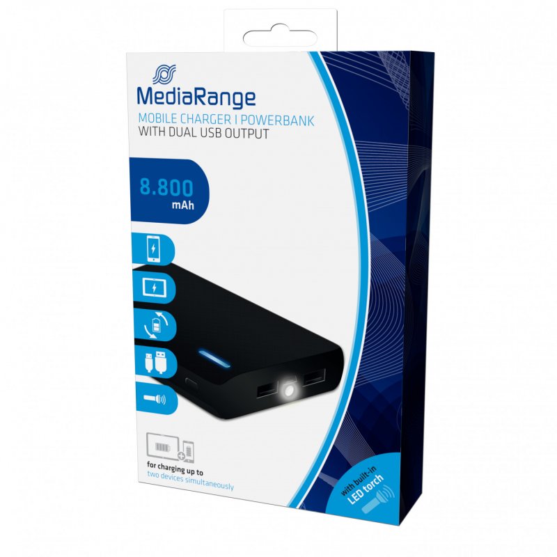 MediaRange MR752 banque d'alimentation électrique Lithium-Ion (Li-Ion) 8800 mAh Noir