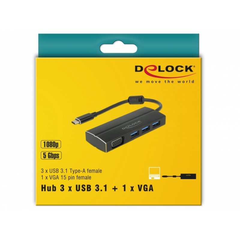 DeLOCK 63932 station d'accueil USB 3.2 Gen 1 (3.1 Gen 1) Type-C Noir
