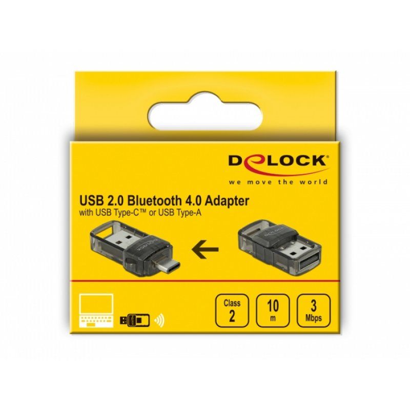 DeLOCK Adapt. USB2.0 Bluetooth 4.0 | Adapter 2 in 1 USB Type-C oder Typ-A