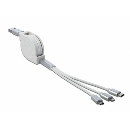 DeLOCK Ladek.USB-AC/Lightn./Micro-USB | 85850 Aufrollkabel, ausziehbar, weiß