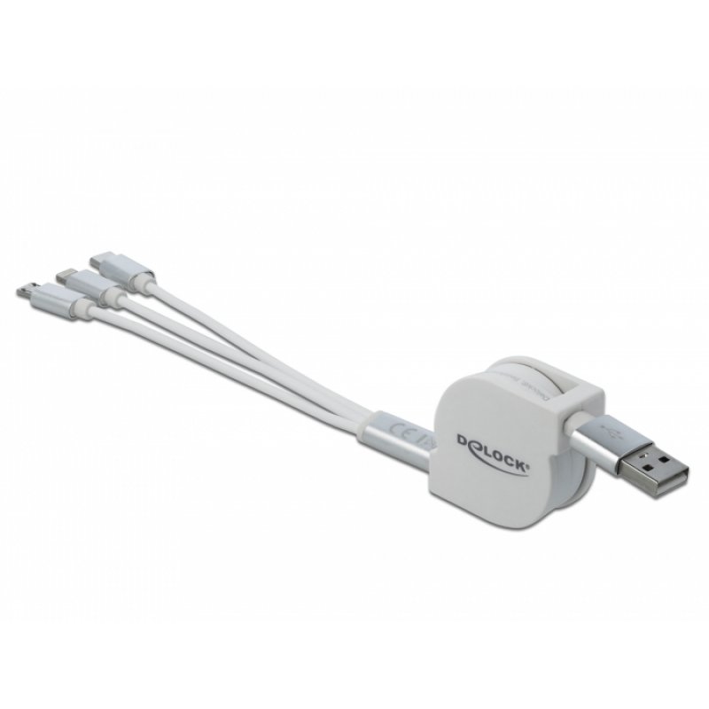 DeLOCK 85850 câble USB 0,98 m USB 2.0 USB A USB C/Micro-USB B/Lightning Argent, Blanc