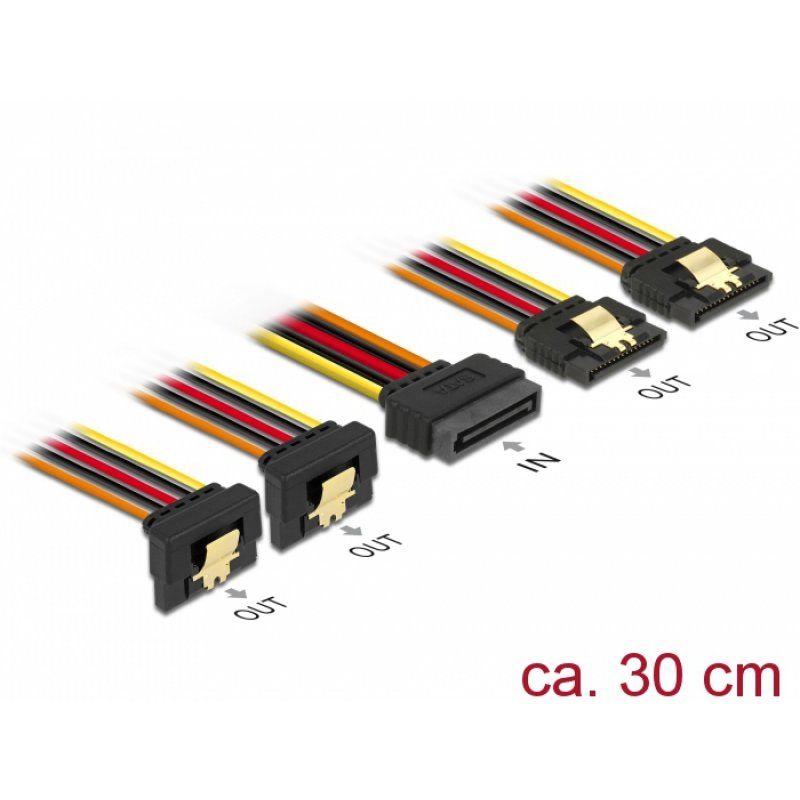 DeLOCK SATA 15P2x gewink 2x gerade 30cm |  2 x gerade / 2 x unten