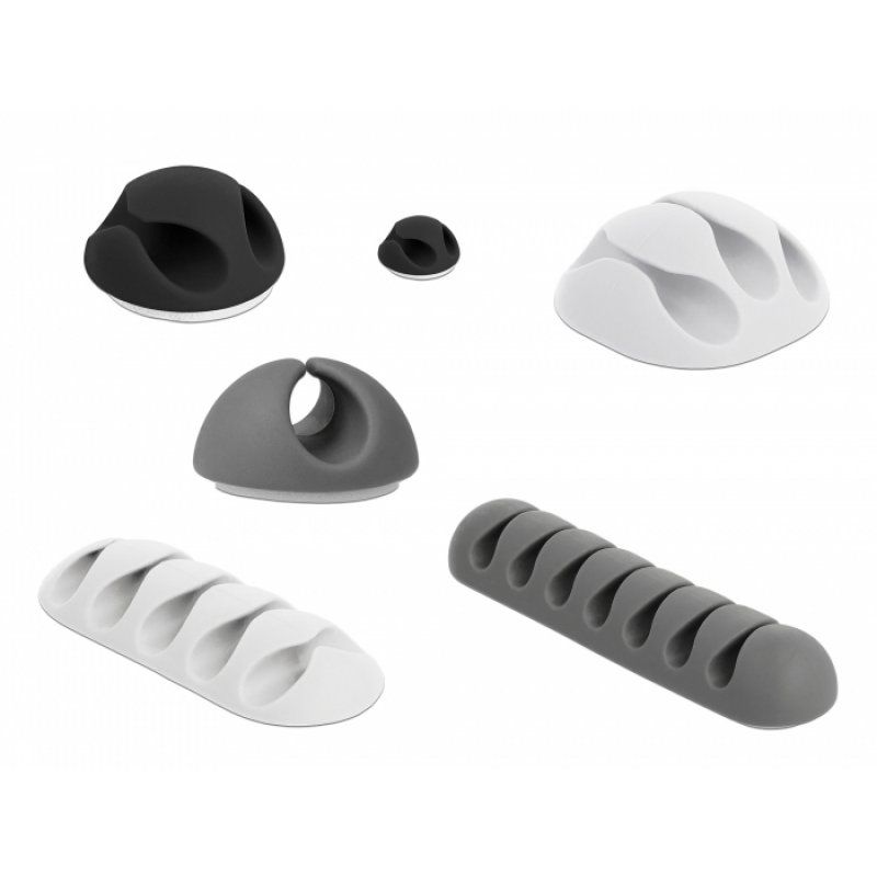 DeLOCK 18300 range-câbles Sur bureau/mural Support de câbles Noir, Gris, Blanc 6 pièce(s)