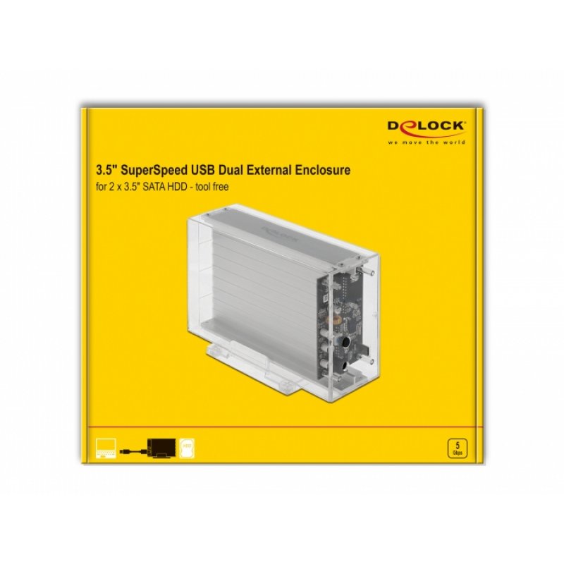 DeLOCK 42624 Boîtier de disques de stockage Boîtier disque dur/SSD Transparent 2.5/3.5"