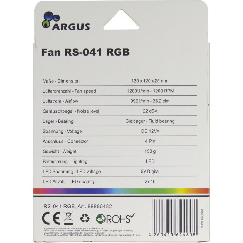 Inter-Tech compatible Argus RS-041RGB  120x120x25mm
