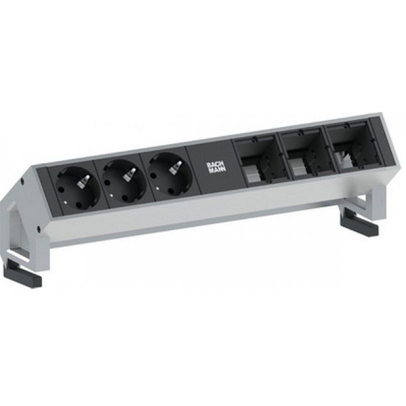 Bachmann 3x Schuko 3x Custom Modules multiprise 3 sortie(s) CA Noir, Acier inoxydable
