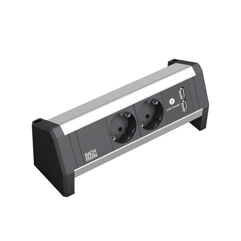 Bachmann DESK 1 power extension 2 AC outlet(s) Indoor Black, Silver