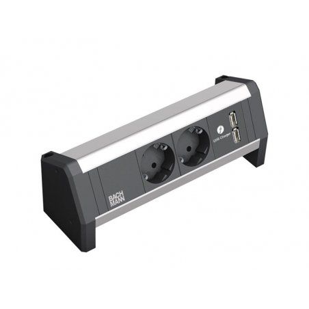 Bachmann DESK 1 power extension 2 AC outlet(s) Indoor Black, Silver