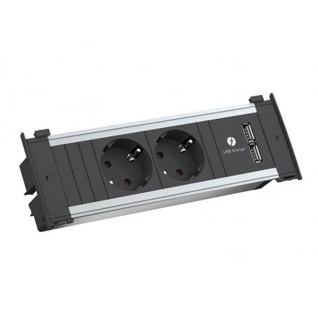 Bachmann Kapsa S power extension 0.2 m 2 AC outlet(s) Indoor Black, Silver