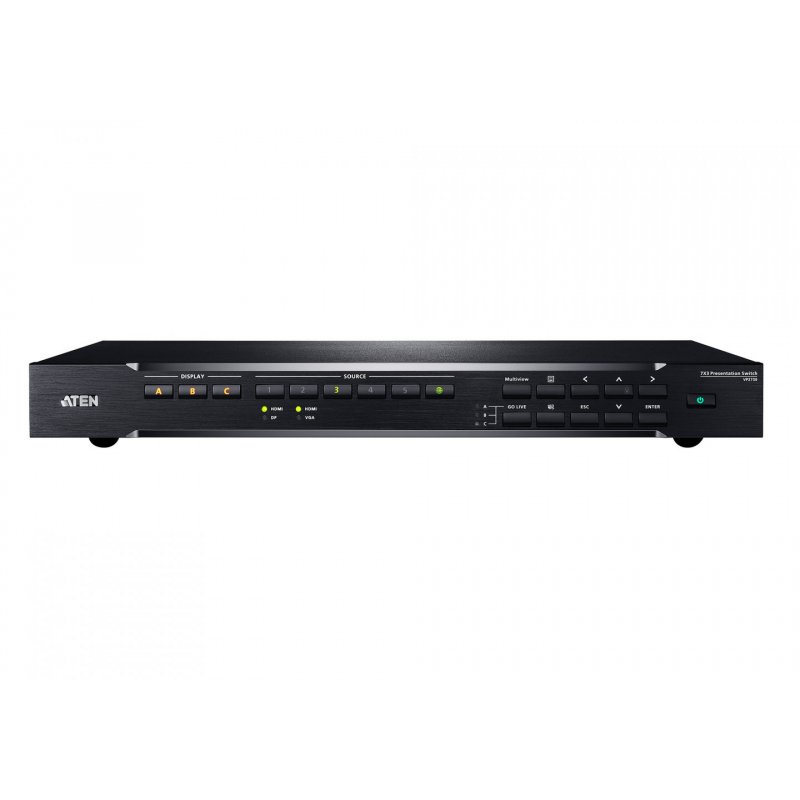 ATEN Commutateur matriciel de présentation Seamless 7 x 3 avec Scaler, Streaming, mélangeur audio et HDBaseT