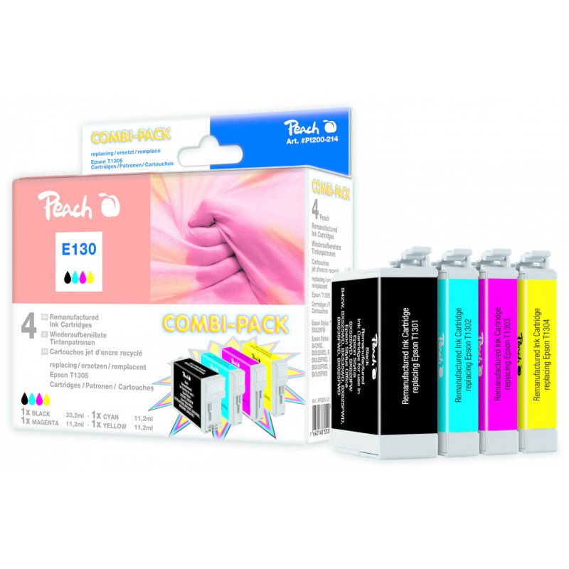 Peach 314791 cartouche d'encre 4 pièce(s) Noir, Cyan, Magenta, Jaune