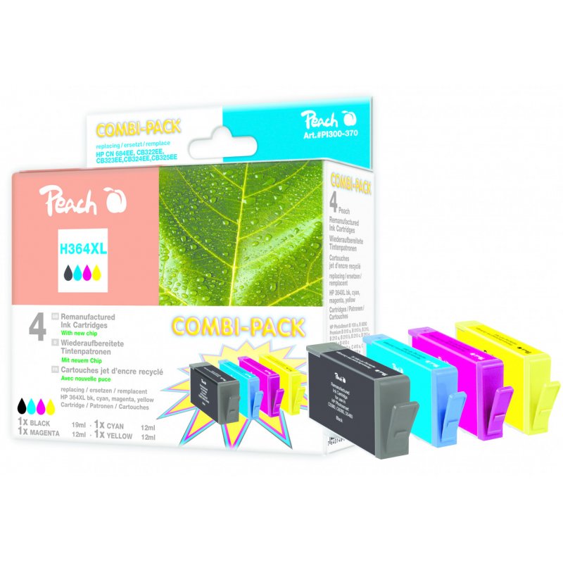 Peach PI300-370 cartouche d'encre 4 pièce(s) Rendement élevé (XL) Noir, Cyan, Magenta, Jaune