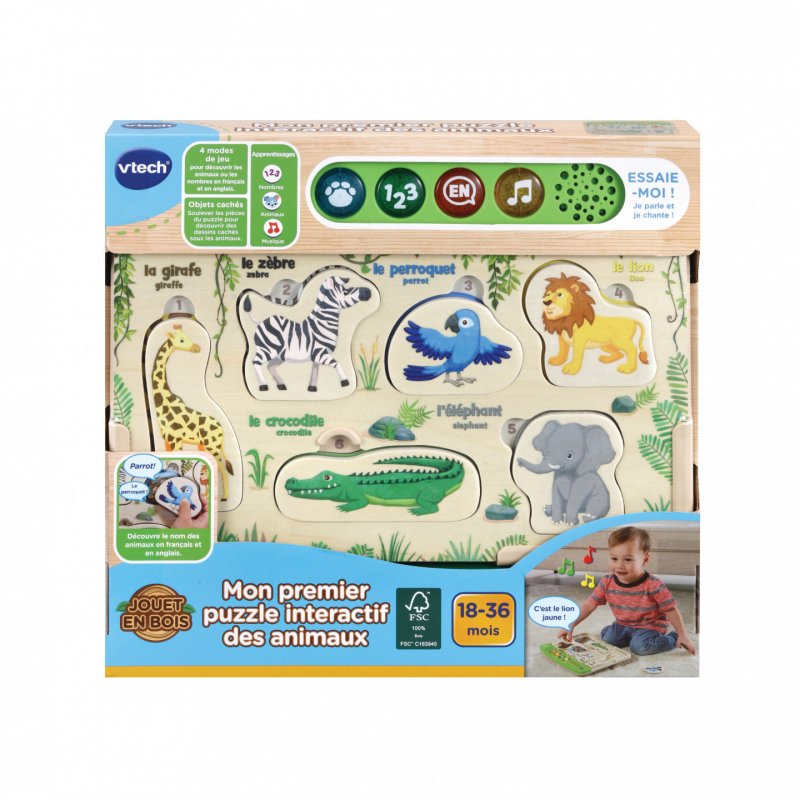 VTech MON PREMIER PUZZLE INTERACTIF DES ANIMAUX (JOUET BOIS FSC)