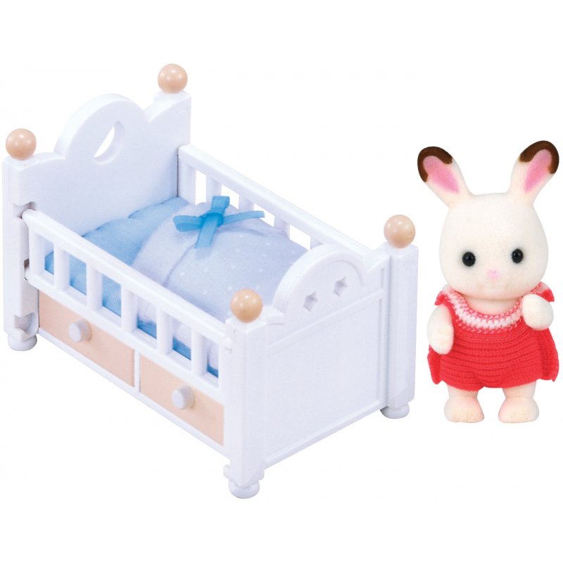 Sylvanian Families Le bébé lapin chocolat et lit