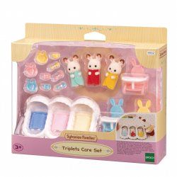 Sylvanian Families Les triplés lapin chocolat et accessoires puériculture