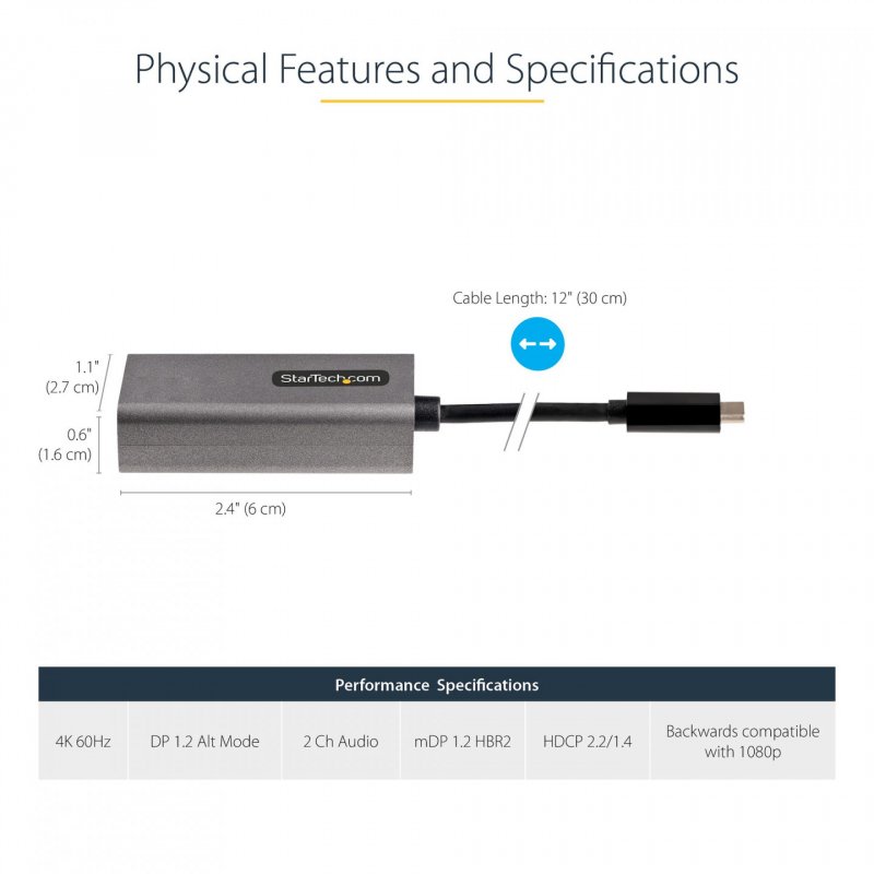 StarTech.com USB C to Mini DisplayPort Adapter - 4K 60Hz USB-C to mDP Adapter Dongle - USB Type-C to Mini DP Monitor - V