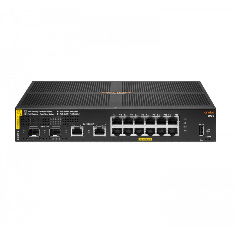 Aruba 6000 12G Class4 PoE 2G/2SFP 139W Géré L3 Gigabit Ethernet (10/100/1000) Connexion Ethernet, supportant l'aliment