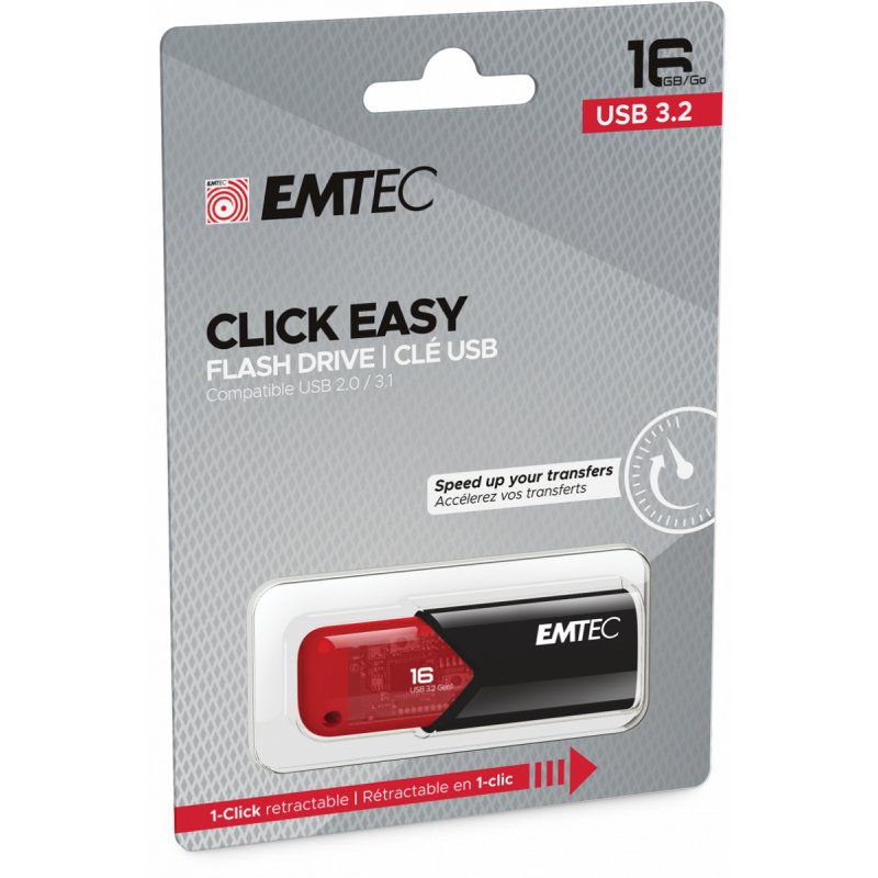 Clé USB 3.2 Emtec compatible B110 Click Easy - 16Go (Noir/Rouge)