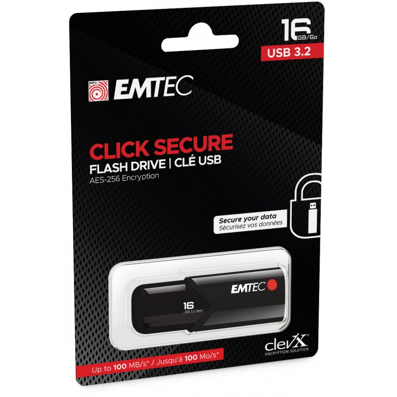 Emtec B120 Click Secure lecteur USB flash 16 Go USB Type-A 3.2 Gen 2 (3.1 Gen 2) Noir