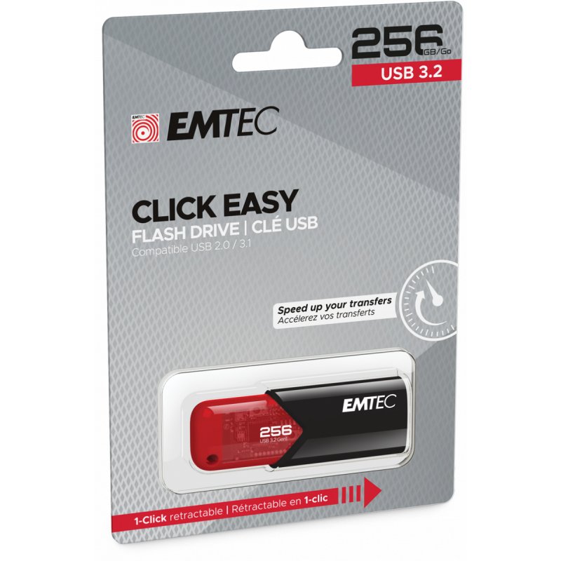 Clé USB 3.2 Emtec compatible B110 Click Easy - 256Go (Noir/Rouge)