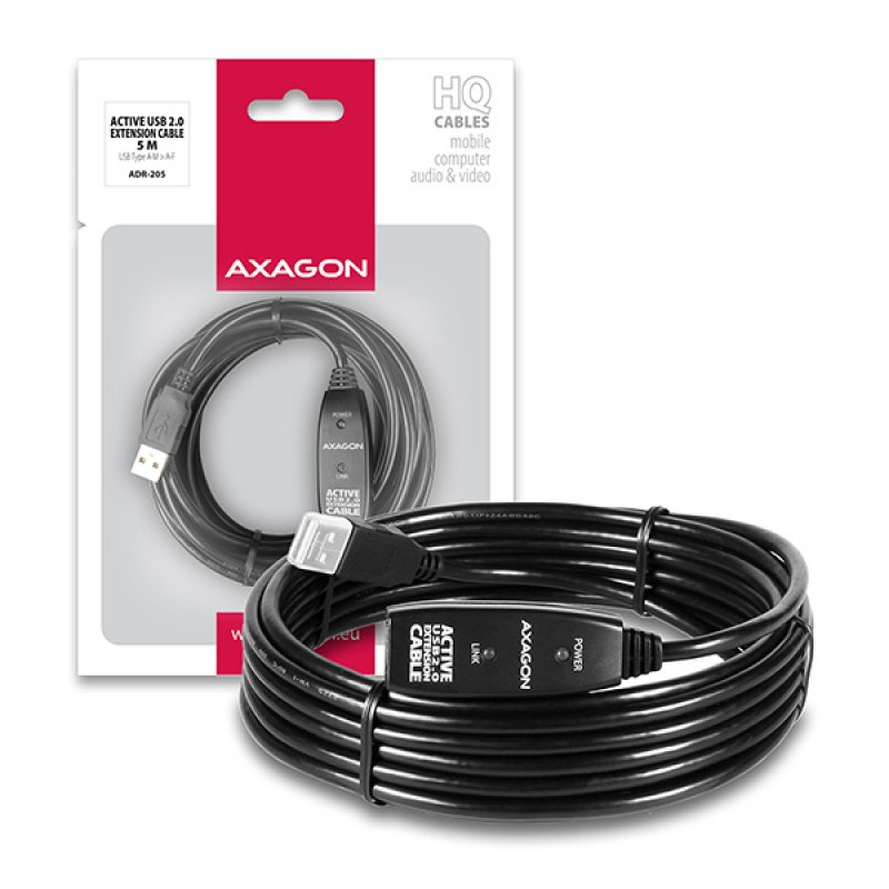 AXAGON compatible ADR-205 aktives USB-Verlängerungskabel, USB 2.0, USB-A auf USB-A - 5m