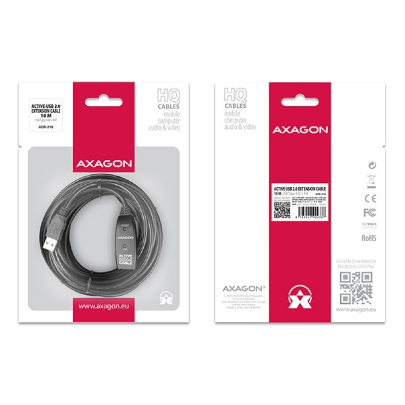 Axagon ADR-210 USB cable 10 m USB 2.0 USB A Black