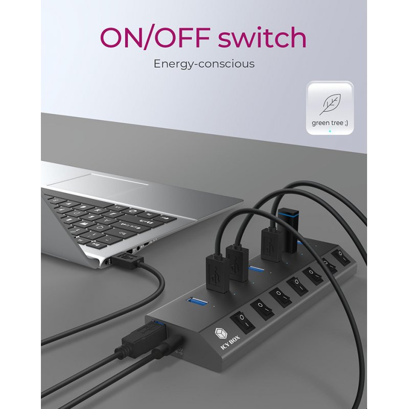ICY BOX 7 Port Hub mit USB 3.0 Typ C und Typ A Anschluss - anthrazit