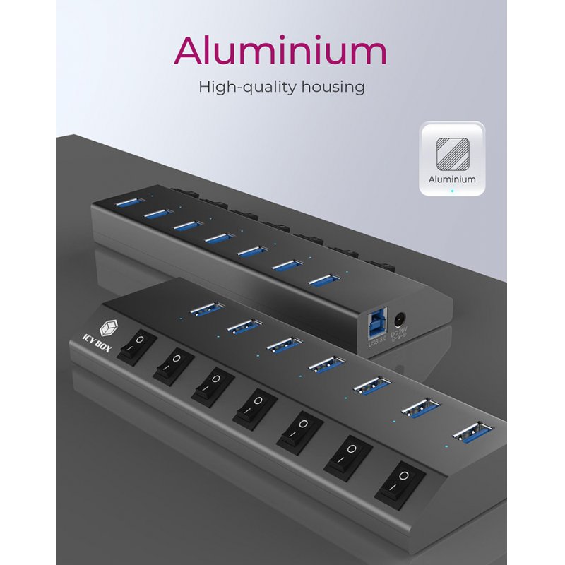 ICY BOX 7 Port Hub mit USB 3.0 Typ C und Typ A Anschluss - anthrazit