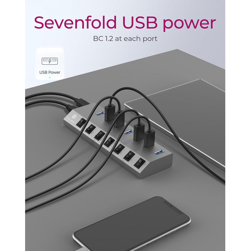 ICY BOX 7 Port Hub mit USB 3.0 Typ C und Typ A Anschluss - anthrazit