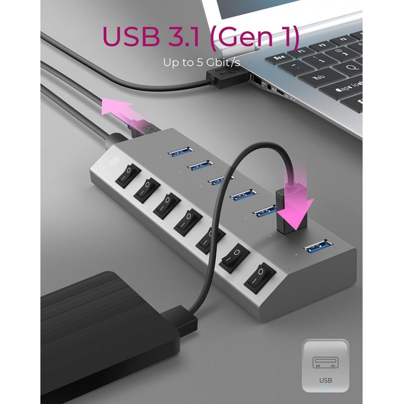 ICY BOX IB-HUB1701-C3 USB 3.2 Gen 1 (3.1 Gen 1) Type-B 5000 Mbit/s Anthracite