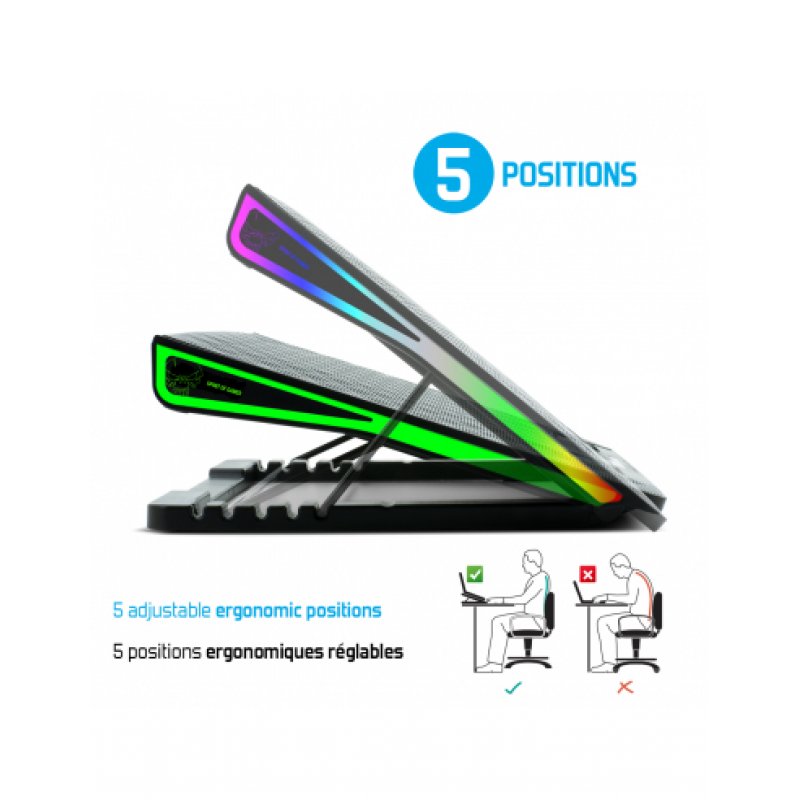 Support ventilé Spirit of Gamer compatible AirBlade 800 RGB 17,3"max (Noir)