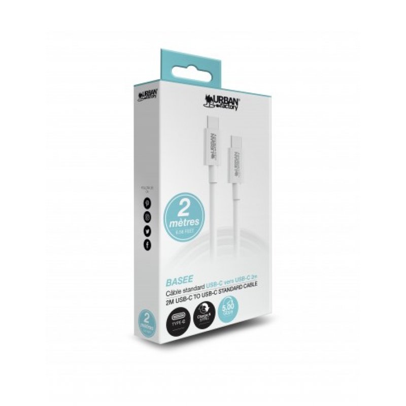 Urban Factory CAB02UF câble USB 2 m USB 3.2 Gen 1 (3.1 Gen 1) USB C Blanc