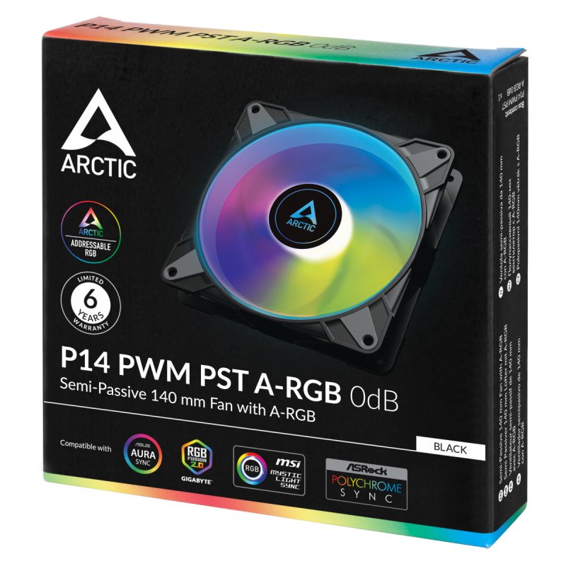 ARCTIC P14 PWM PST A-RGB 0dB Boitier PC Ventilateur 14 cm Noir 1 pièce(s)