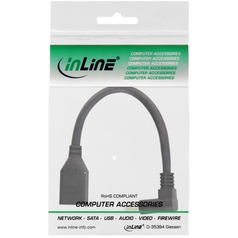 InLine DisplayPort 1.4 adapter cable M/F, 8K4K, downward angled, black/gold