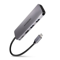 AXAGON compatible HMC-5 USB-C-Hub, 2x USB-A, HDMI, 2x USB-C 3.2 Gen 1, 1x SD, 1x microSD, silber