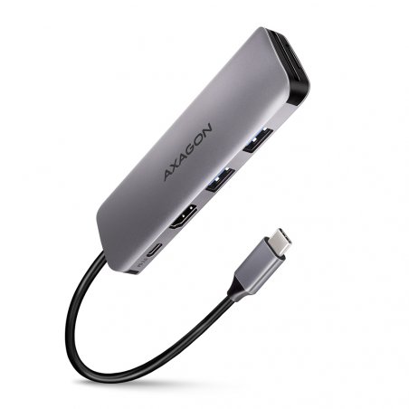 AXAGON compatible HMC-5 USB-C-Hub, 2x USB-A, HDMI, 2x USB-C 3.2 Gen 1, 1x SD, 1x microSD, silber