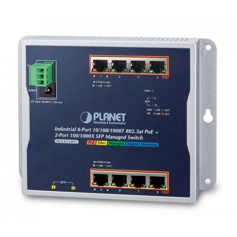 PLANET WGS-4215-8P2S network switch Managed Gigabit Ethernet (10/100/1000) Power over Ethernet (PoE) Black