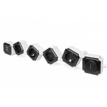 Digitus Barrette flexible de 4 prises avec 2 ports USB et interrupteur
