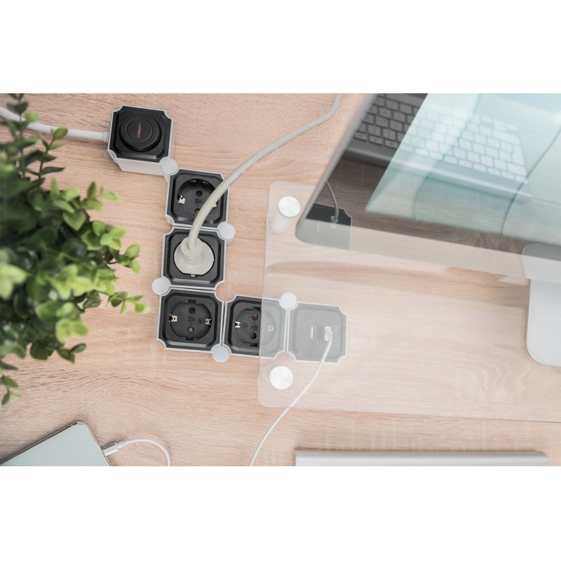 Digitus Barrette flexible de 4 prises avec 2 ports USB et interrupteur