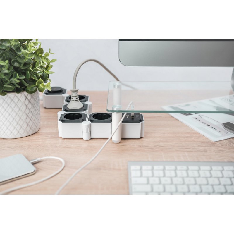 Digitus Flexible Power Strip, 4-way with 2 USB Ports & Switch