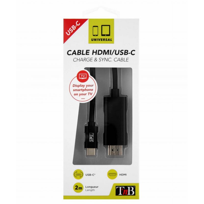 Cable adaptateur T'nB compatible USB type C mâle vers HDMI mâle (Type A) 2m (Noir)