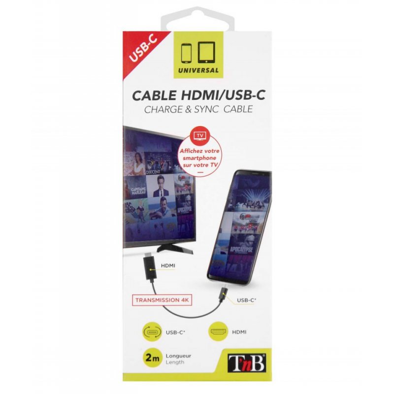 T'nB HDMIUSBC câble vidéo et adaptateur 2 m HDMI Type A (Standard) USB Type-C Noir
