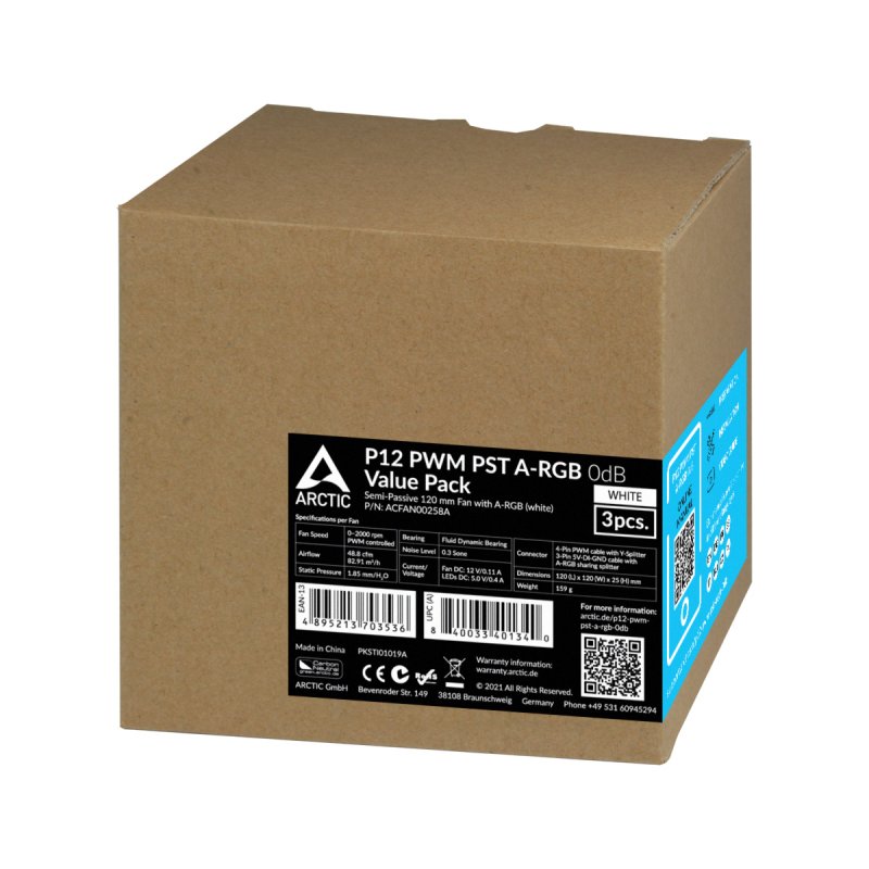 ARCTIC P12 PWM PST A-RGB 0dB Boitier PC Ventilateur 12 cm Blanc 3, 1