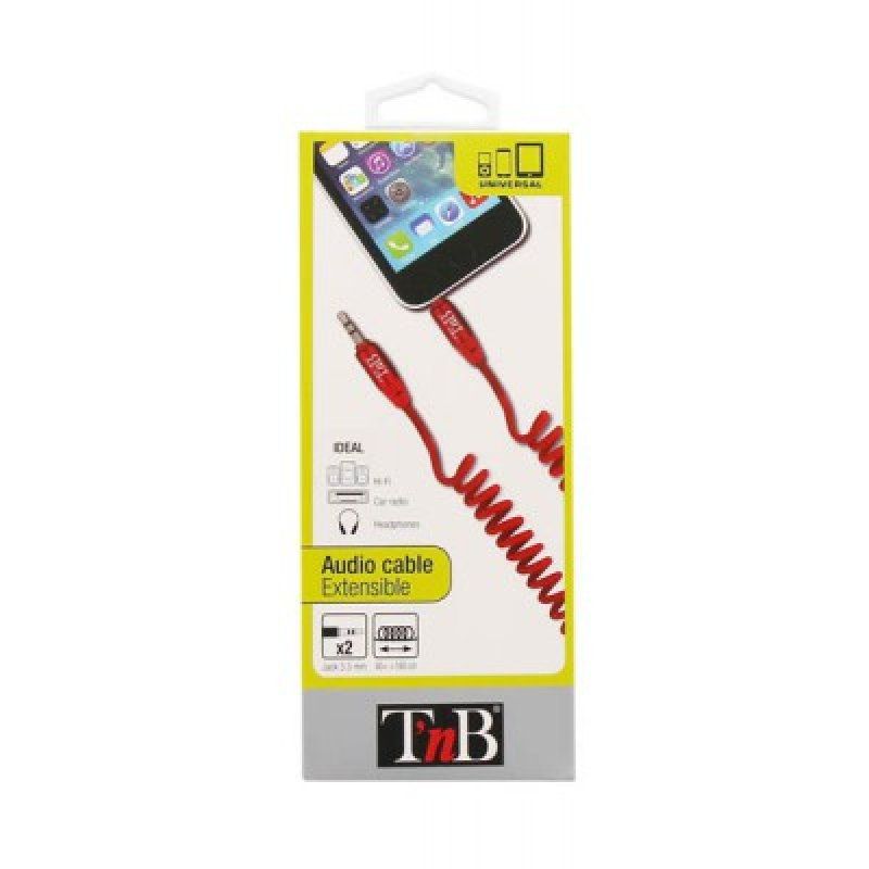 Cable Audio Jack 3"1/2 en spirale T'nB M/M 1,8m (Rouge)